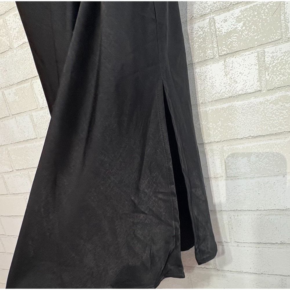 Black Satin Bias Cut Slip Dress Medium 90s Minimalist Indie Sleaze Dark Romantic - Picture 12 of 13